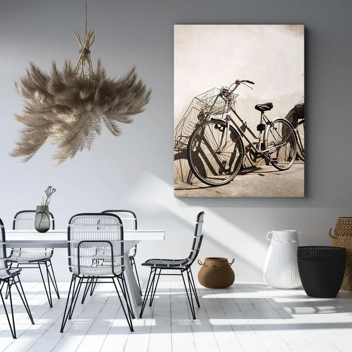 Impression sur toile - Image sur toile - Deux vélos appuyés contre un vieux mur de style rétro - 70x100cm - Le charme inoubliable du passé - Décoration murale moderne pour le salon et la chambre ARTTOR