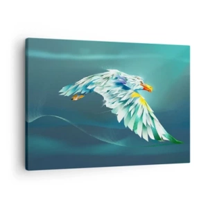 Impression sur toile - Image sur toile - Aigle abstrait en vol contre un ciel turquoise - 70x50cm - Aigle, puissance de tes vols - Décoration murale moderne pour le salon et la chambre ARTTOR