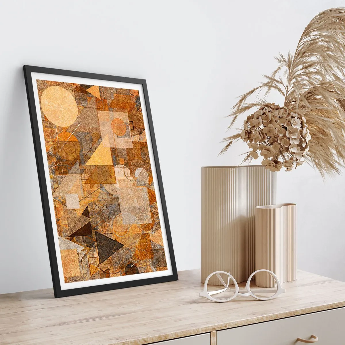 Affiche dans un cadre noir - Poster - Étude cubique de marron - 61x91 cm