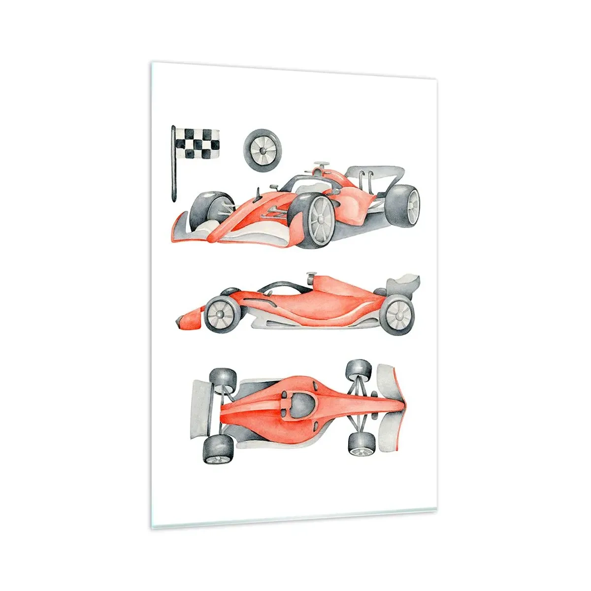 Impression sur verre - Image sur verre - Une voiture de course rouge avec un drapeau à damier - 80x120cm - poursuis ton rêve - Décoration murale moderne pour le salon et la chambre ARTTOR