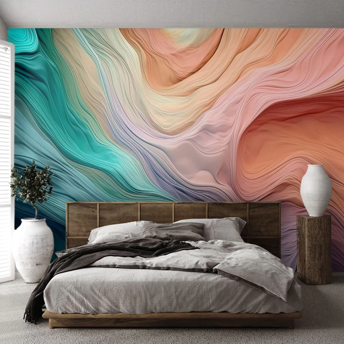 Papier Peint Photo Premium Sand - Une vague abstraite colorée avec des lignes douces et fluides. - 100x70cm - Vague arc-en-ciel - Décoration murale moderne pour le salon et la chambre ARTTOR