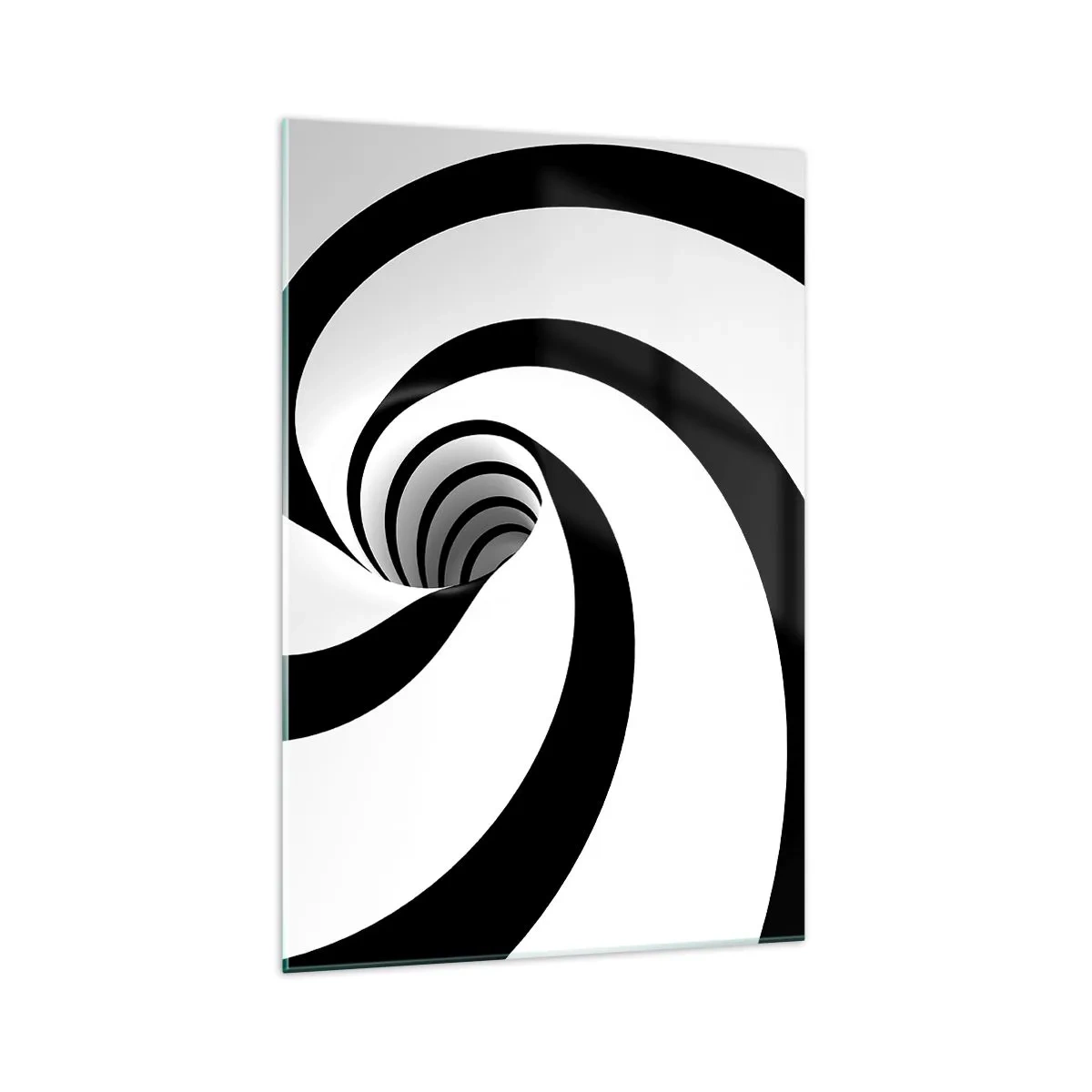 Impression sur verre - Image sur verre - Spirale abstraite noire et blanche avec un effet tourbillonnant - 70x100cm - Céder au vortex ? - Décoration murale moderne pour le salon et la chambre ARTTOR