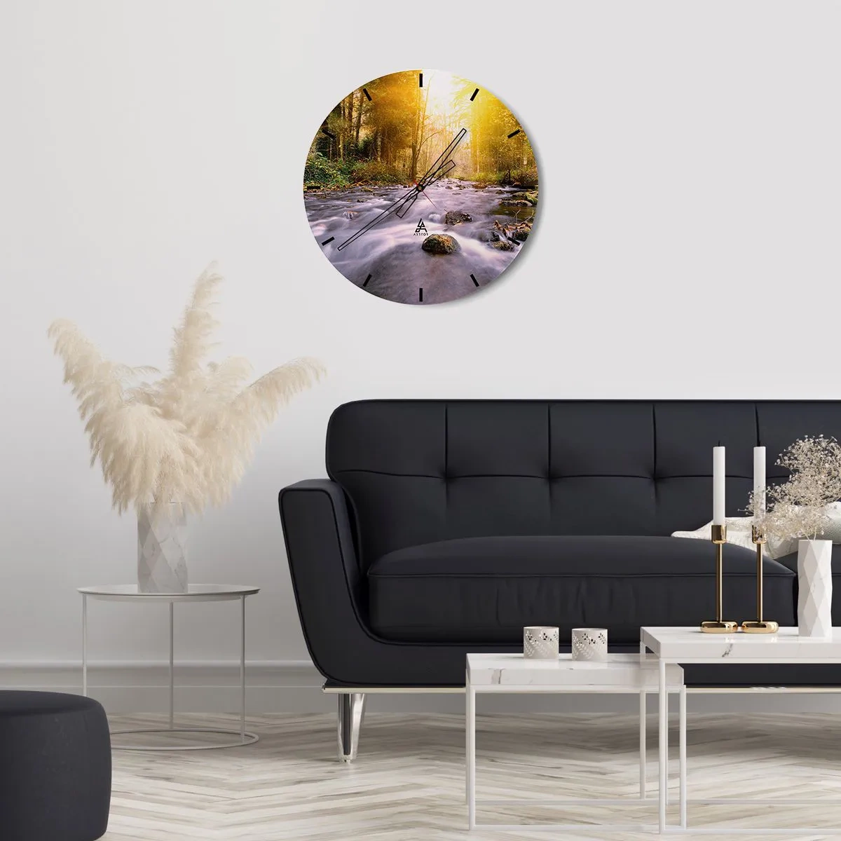 Horloge murale - Pendule murale - Malachite dans un cadre argent et or - 30x30 cm