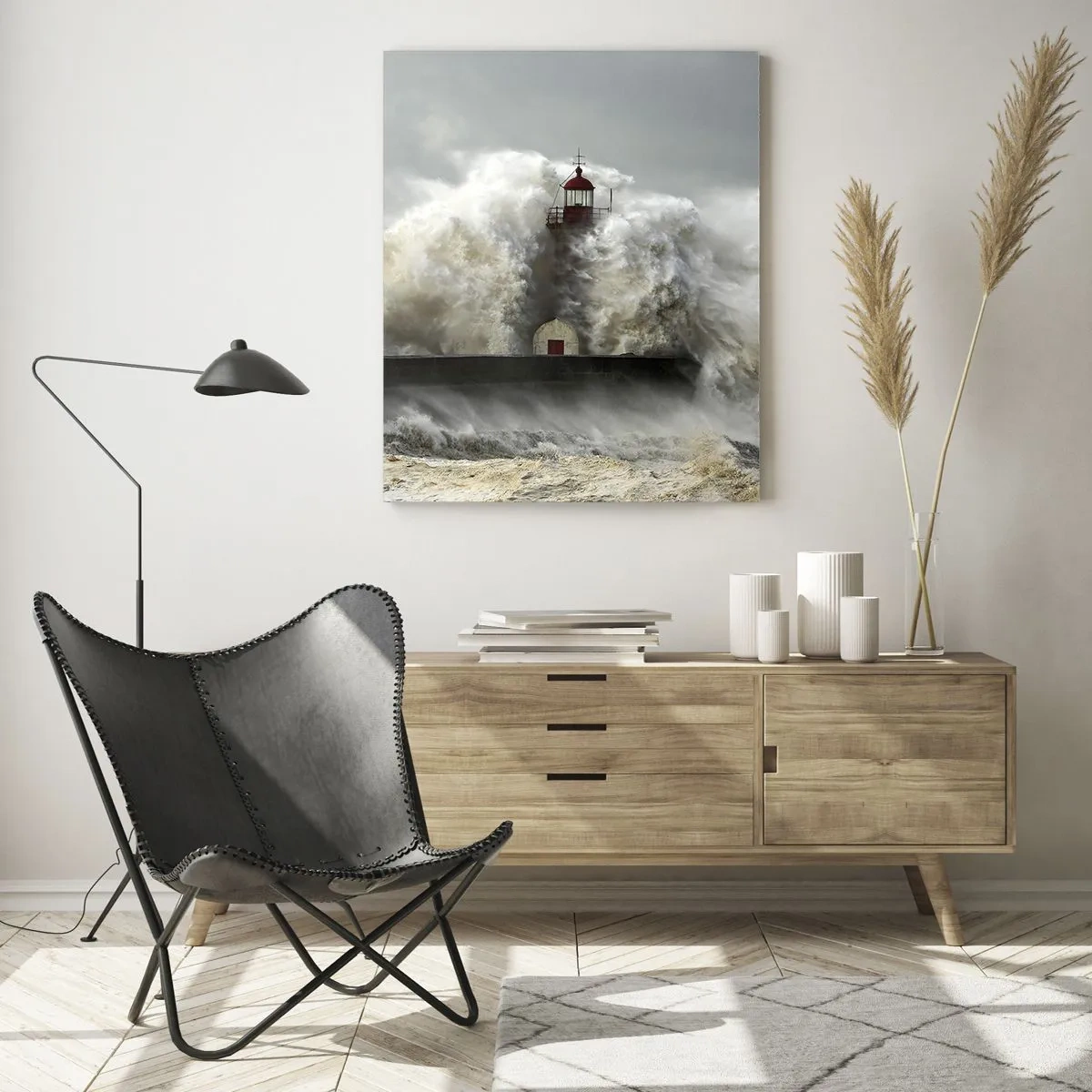 Impression sur verre - Image sur verre - Un phare entouré de vagues puissantes - 50x70cm - La colère de l'océan - Décoration murale moderne pour le salon et la chambre ARTTOR