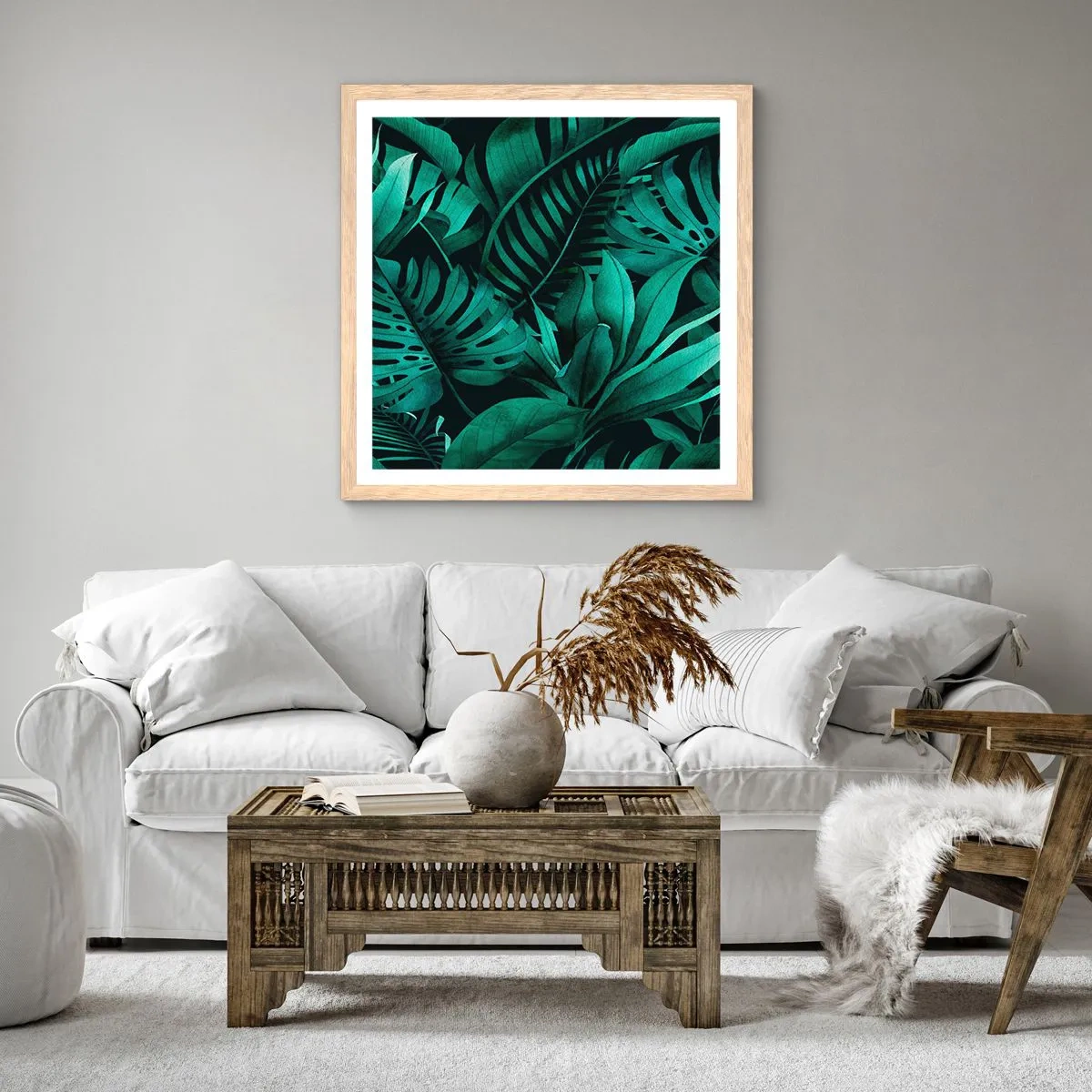 Affiche dans un chêne clair - Poster - Profondeur du vert tropical - 40x40 cm
