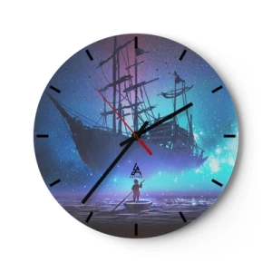 Horloge murale - Pendule murale - Un voilier à la lumière des étoiles sur une mer calme avec un bateau - 30x30cm - A la rencontre du mythe de la mer - Décoration murale moderne pour le salon, la cuisine et la chambre ARTTOR