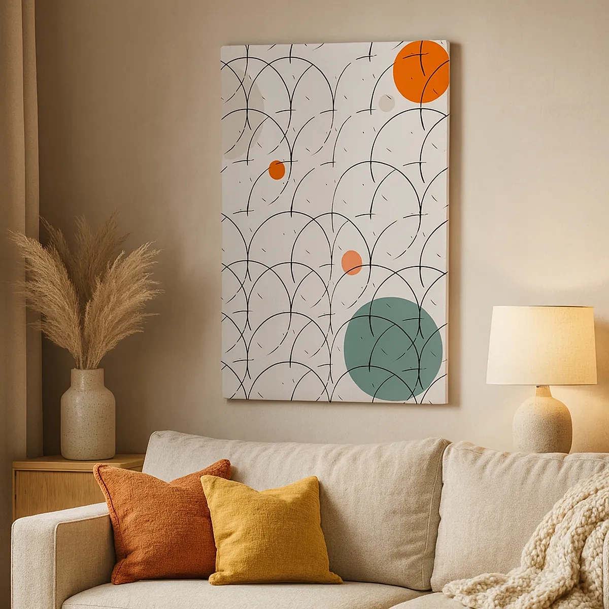 Impression sur toile - Image sur toile - Motif géométrique avec des cercles colorés sur un fond clair - 50x70cm - Dans l'esprit pop art - Décoration murale moderne pour le salon et la chambre ARTTOR