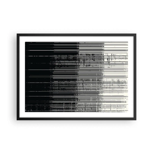 Affiche dans un cadre noir - Poster - Composition abstraite de lignes en noir et blanc contrastés - 70x50cm - Ondes et vibrations - Décoration murale moderne pour le salon et la chambre ARTTOR