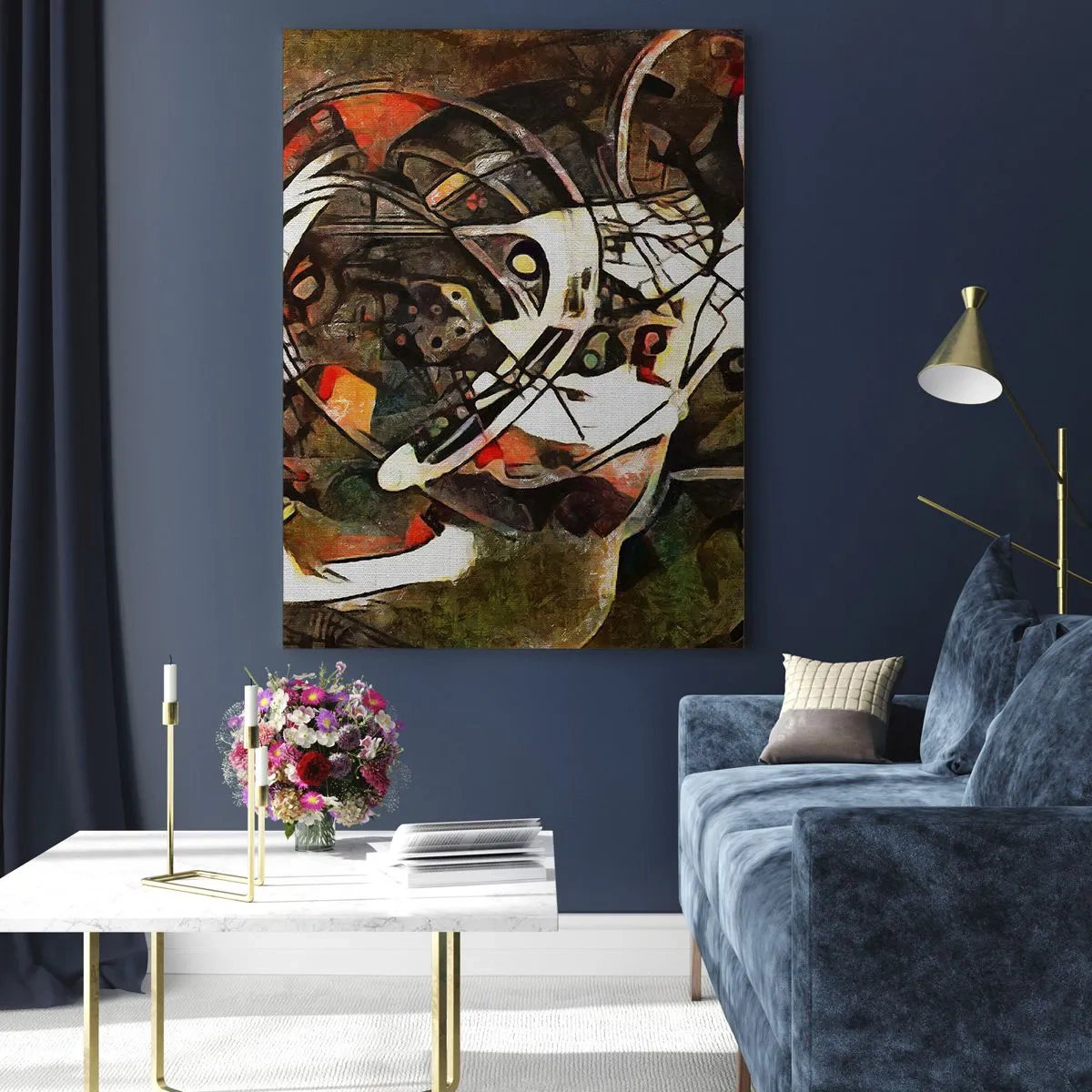 Impression sur verre - Image sur verre - Peinture abstraite avec des cercles et des lignes dynamiques - 50x70cm - Vous entendez le mouvement ? - Décoration murale moderne pour le salon et la chambre ARTTOR