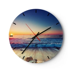 Horloge murale - Pendule murale - Vue du coucher de soleil sur la mer avec des vagues au bord de la mer - 30x30cm - Mais quel horizon ? - Décoration murale moderne pour le salon, la cuisine et la chambre ARTTOR