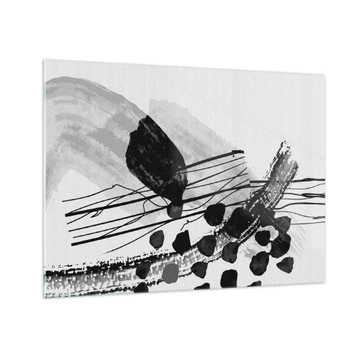 Impression sur verre - Image sur verre - Abstraction en noir et blanc avec des formes et des lignes organiques - 70x50cm - Abstraction organique noir et blanc - Décoration murale moderne pour le salon et la chambre ARTTOR