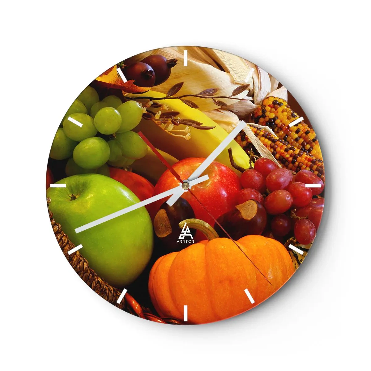 Horloge murale - Pendule murale - Fruits et légumes d'automne dans un panier - 30x30cm - Panier de récolte - Décoration murale moderne pour le salon, la cuisine et la chambre ARTTOR