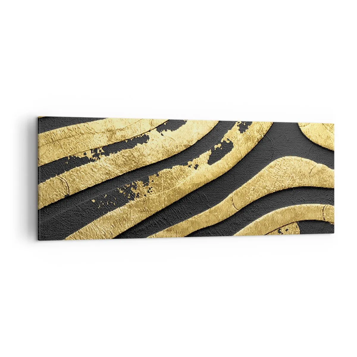 Impression sur toile - Image sur toile - Vagues abstraites dorées sur fond noir - 140x50cm - Tout coule - Décoration murale moderne pour le salon et la chambre ARTTOR