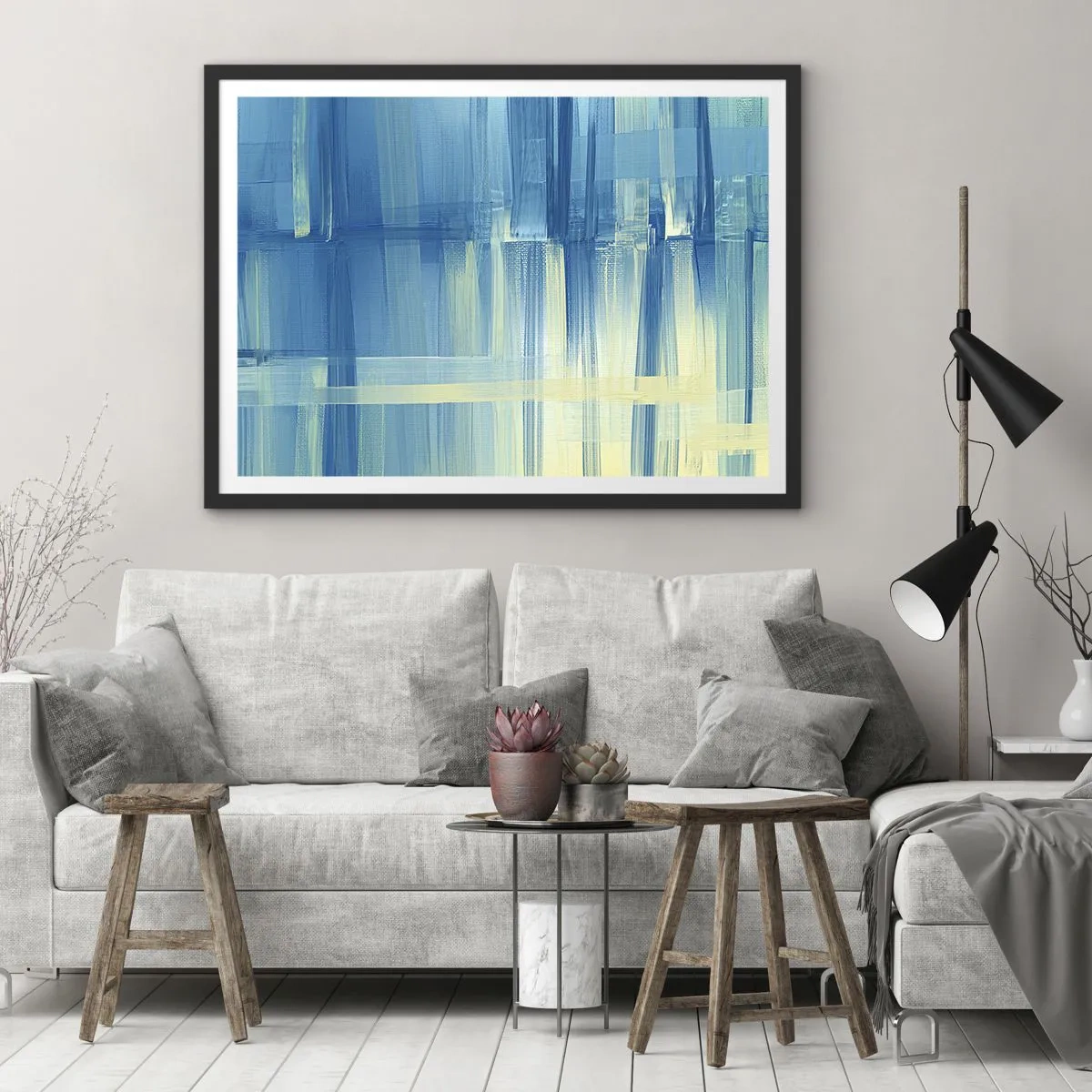 Affiche dans un cadre noir - Poster - Composition en turquoise - 91x61 cm