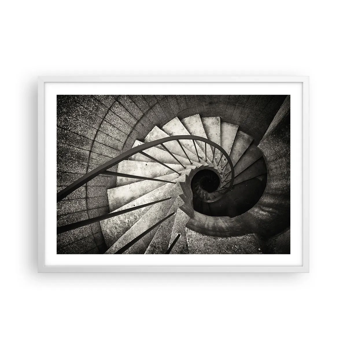 Affiche dans un cadre blanc - Poster - En haut des escaliers, en bas des escaliers - 70x50 cm