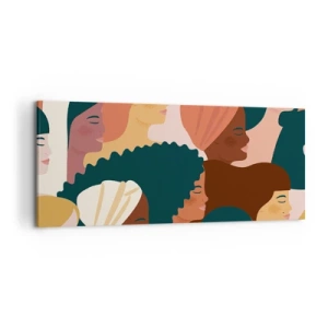 Impression sur toile - Image sur toile - Profils colorés de femmes aux styles variés - 120x50cm - Uniquement la féminité - Décoration murale moderne pour le salon et la chambre ARTTOR