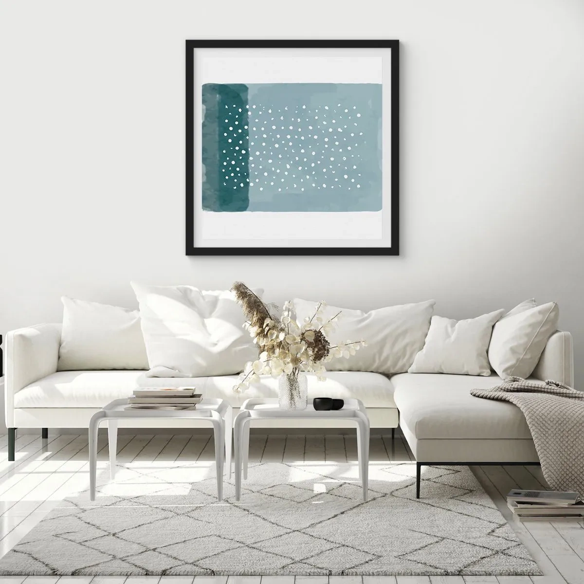 Affiche dans un cadre noir - Poster - Évolution de bleus - 40x40 cm