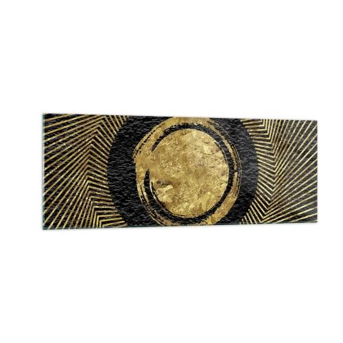 Impression sur verre - Image sur verre - Composition géométrique en noir et or avec des rayons - 140x50cm - Composition glamour - Décoration murale moderne pour le salon et la chambre ARTTOR