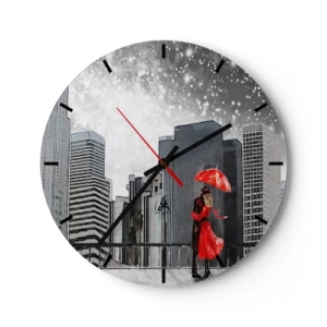 Horloge murale - Pendule murale - Un couple sous un parapluie rouge avec la ville en arrière-plan - 30x30cm - L'homme n'est pas une pierre - Décoration murale moderne pour le salon, la cuisine et la chambre ARTTOR