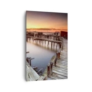 Impression sur toile - Image sur toile - Jetées en bois sur une eau calme au coucher du soleil - 80x120cm - Authentique, pas un attrape touristique - Décoration murale moderne pour le salon et la chambre ARTTOR
