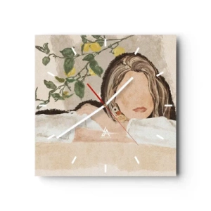Horloge murale - Pendule murale - La figure d'une femme sur fond de citronnier - 30x30cm - La beauté du sud - Décoration murale moderne pour le salon et la chambre ARTTOR