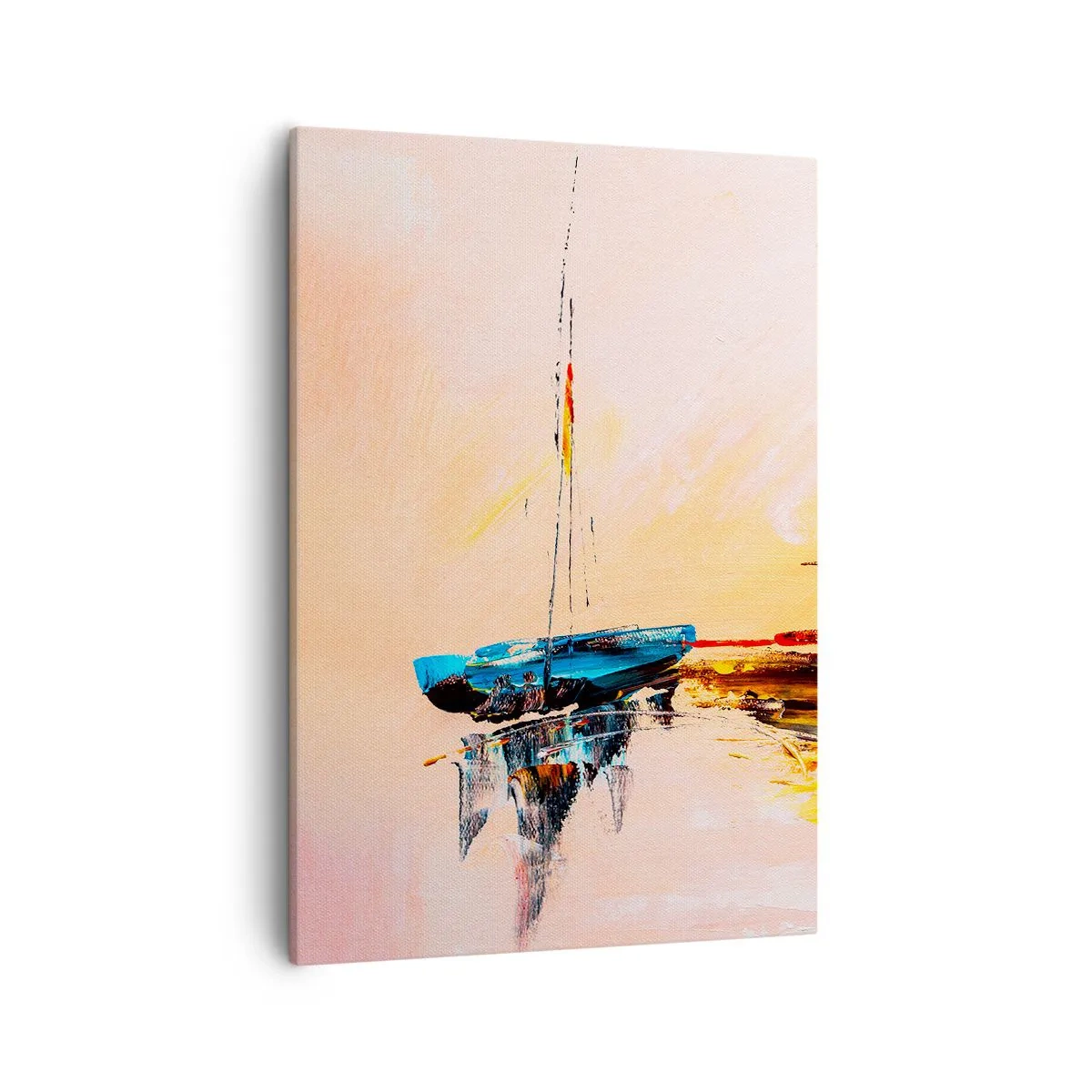Impression sur toile - Image sur toile - Bateaux colorés sur une eau calme au coucher du soleil - 50x70cm - Soirée à la marina - Décoration murale moderne pour le salon et la chambre ARTTOR