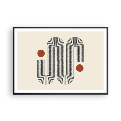 Affiche dans un cadre noir - Poster - Motif géométrique avec des lignes et des cercles orange - 100x70cm - Du début à la fin - Décoration murale moderne pour le salon et la chambre ARTTOR