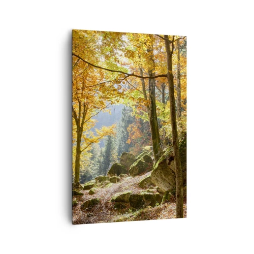 Impression sur toile - Image sur toile - Une forêt d'automne pleine de feuilles dorées et de soleil - 80x120cm - Il est temps de se détendre - Décoration murale moderne pour le salon et la chambre ARTTOR