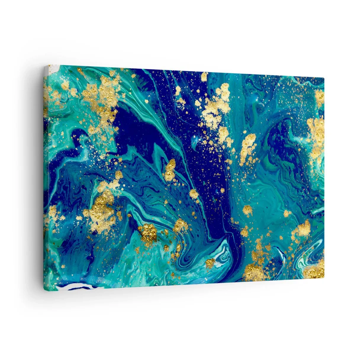 Impression sur toile - Image sur toile - Une composition abstraite avec des accents bleus, verts et dorés. - 70x50cm - Les pétales du soleil - Décoration murale moderne pour le salon et la chambre ARTTOR