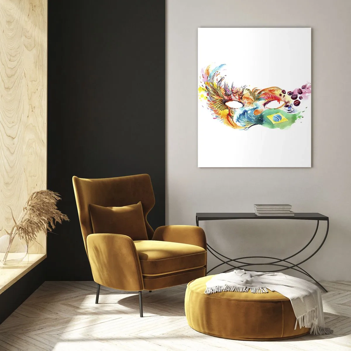 Impression sur verre - Image sur verre - Un masque coloré inspiré du carnaval brésilien - 50x70cm - Le Brésil accueille la samba - Décoration murale moderne pour le salon et la chambre ARTTOR