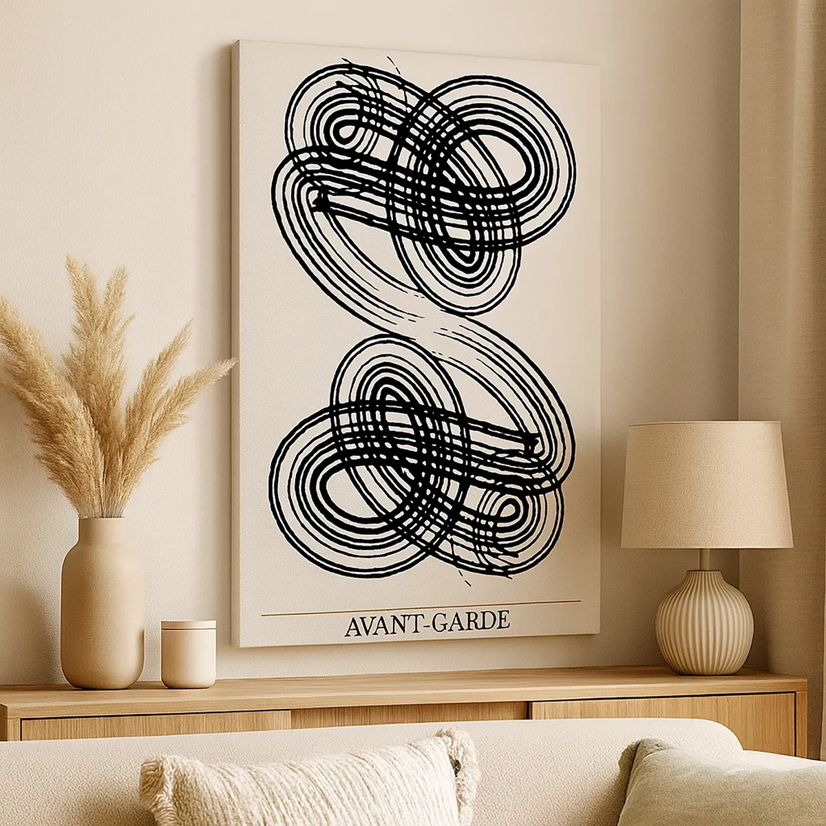 Impression sur toile - Image sur toile - Lignes noires abstraites sur fond clair dans un style avant-gardiste. - 50x70cm - C'est venu spontanément - Décoration murale moderne pour le salon et la chambre ARTTOR