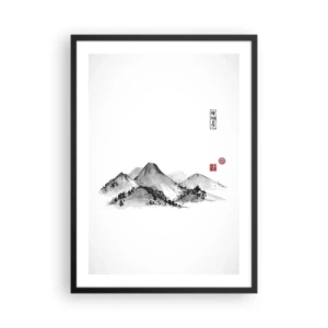 Affiche dans un cadre noir - Poster - Un paysage de montagne minimaliste de style japonais - 50x70cm - Au-delà de la distance - Décoration murale moderne pour le salon et la chambre ARTTOR