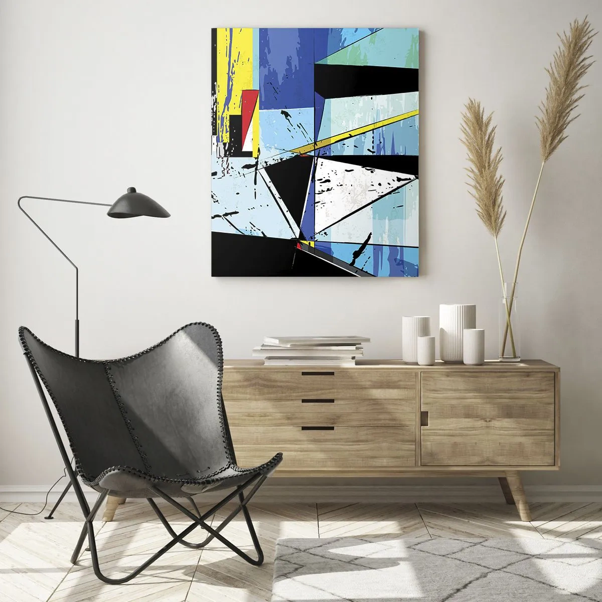 Impression sur verre - Image sur verre - Composition géométrique abstraite aux couleurs vives - 80x120cm - Regardez le monde sous un certain angle… - Décoration murale moderne pour le salon et la chambre ARTTOR