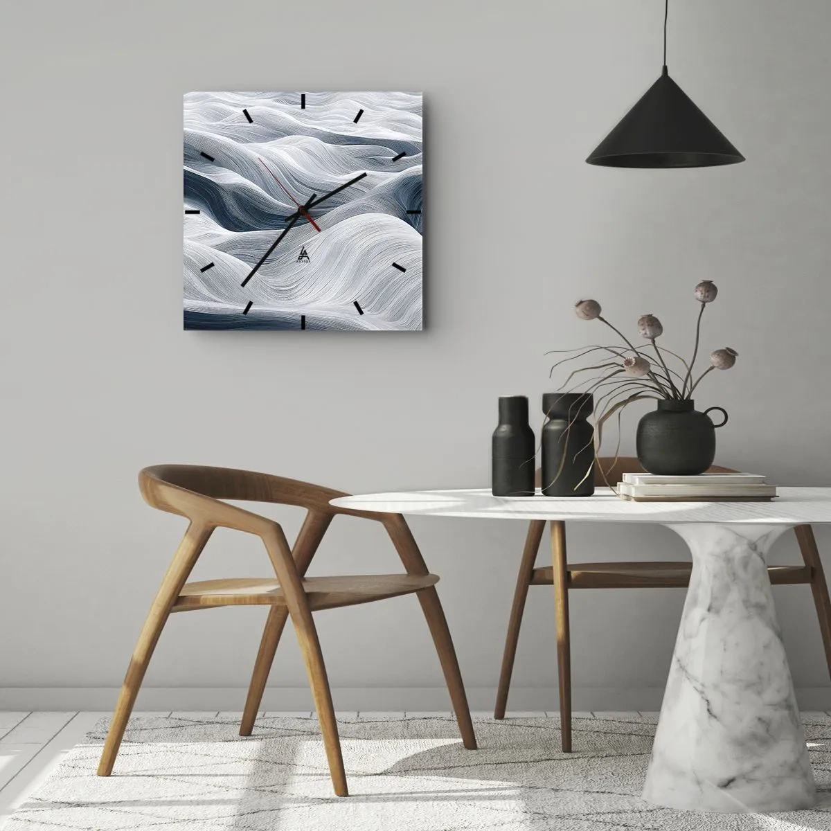 Horloge murale - Pendule murale - Vagues blanches et bleues - 30x30 cm