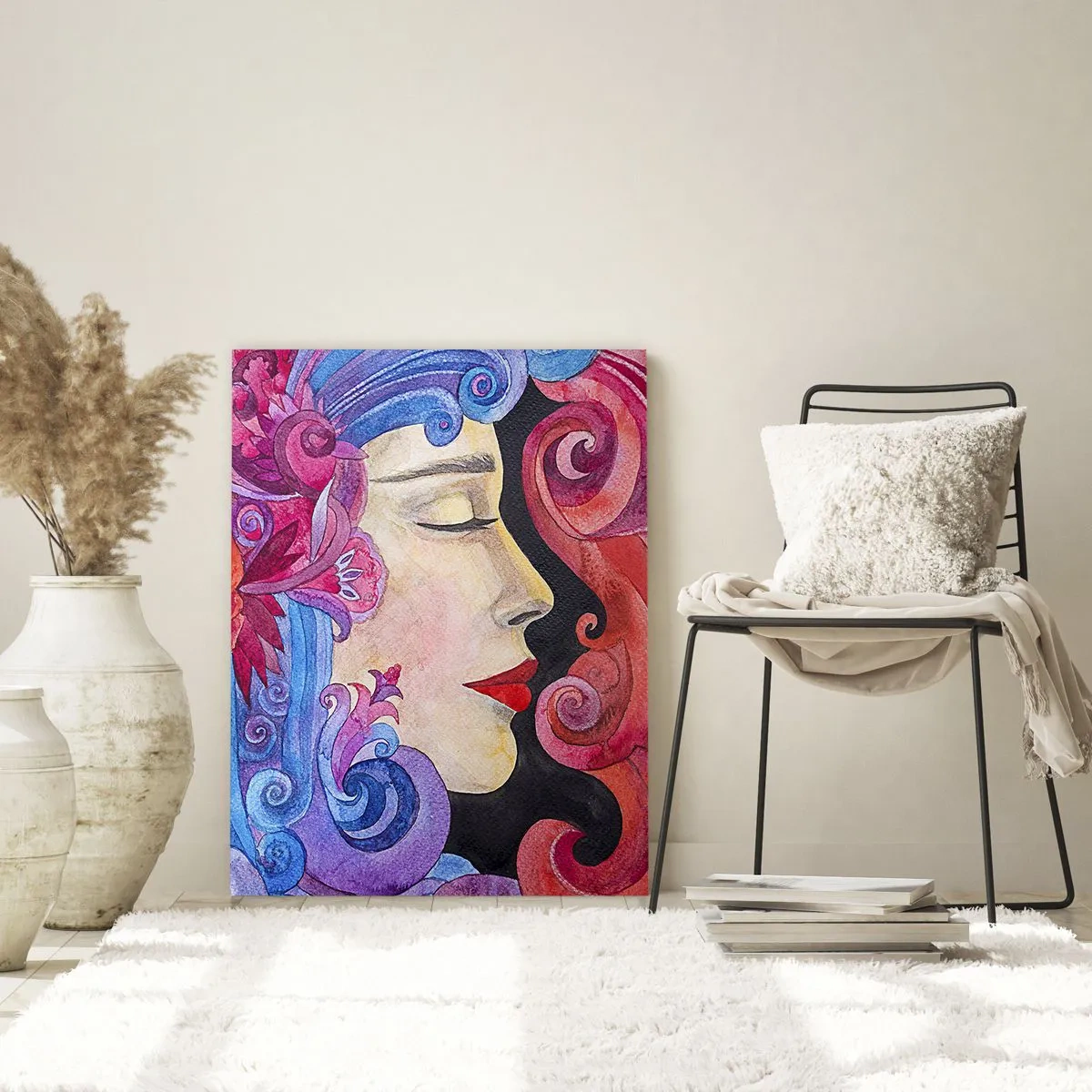 Impression sur verre - Image sur verre - Profil coloré d'une femme dans un style artistique - 70x100cm - L'Art Nouveau est toujours vivant - Décoration murale moderne pour le salon et la chambre ARTTOR