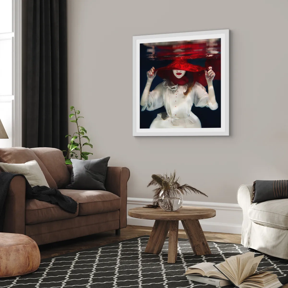 Affiche dans un cadre blanc - Poster - Femme mystérieuse - 40x40 cm