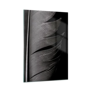 Impression sur verre - Image sur verre - Texture de plumes noires et blanches dans un style minimaliste - 70x100cm - La plume – un design magnifique - Décoration murale moderne pour le salon et la chambre ARTTOR