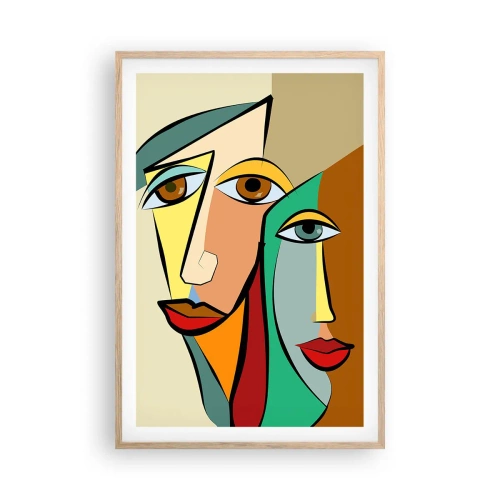 Affiche dans un chêne clair - Poster - Couple cubiste - 61x91 cm