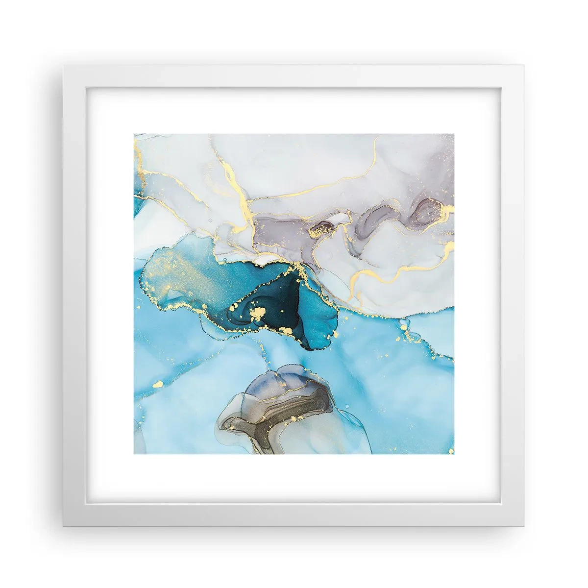 Affiche dans un cadre blanc - Poster - Etude de la rencontre gris et turquoise - 30x30 cm