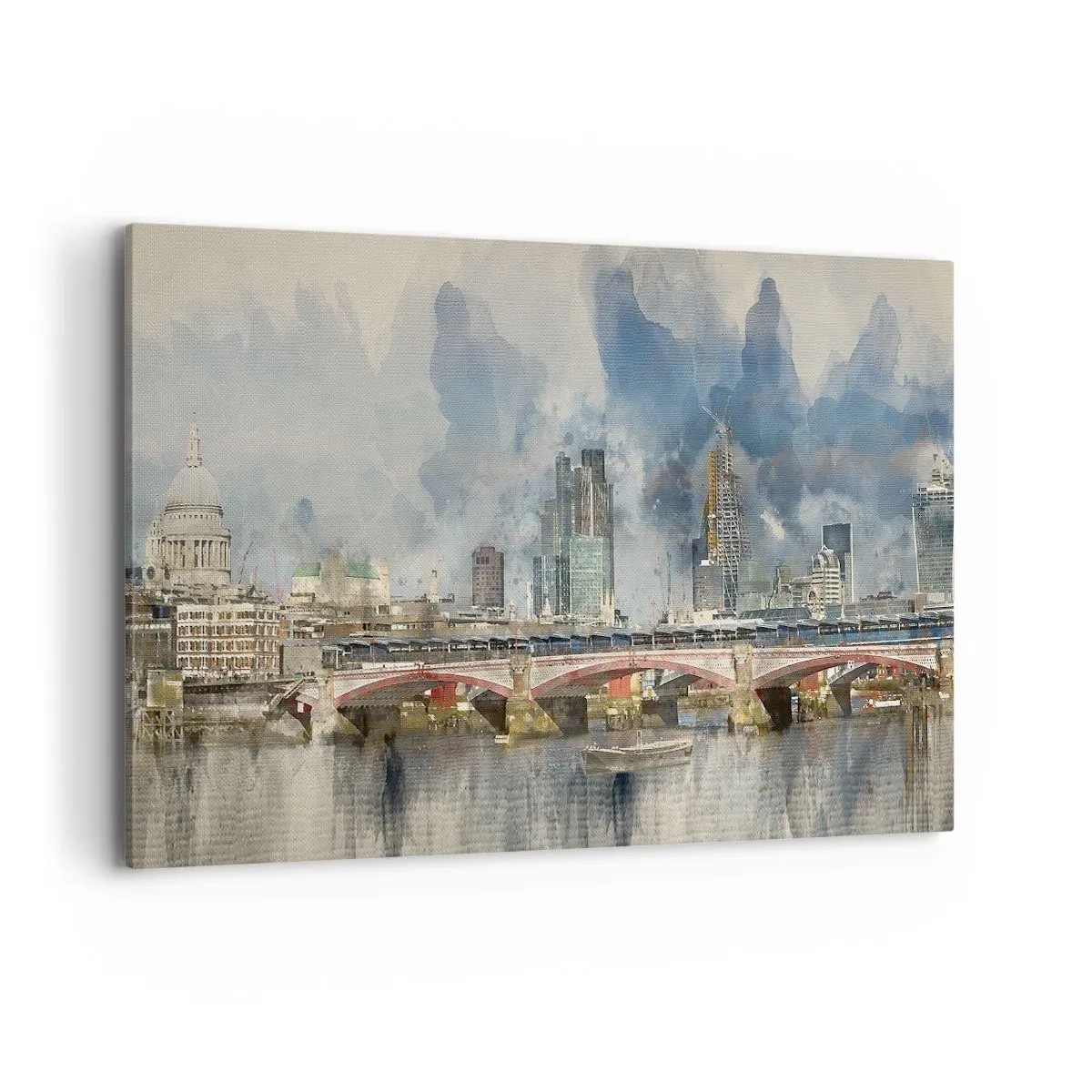 Impression sur toile - Image sur toile - Vue à l'aquarelle du pont et des toits de la ville - 100x70cm - Londres dans toute sa splendeur - Décoration murale moderne pour le salon et la chambre ARTTOR