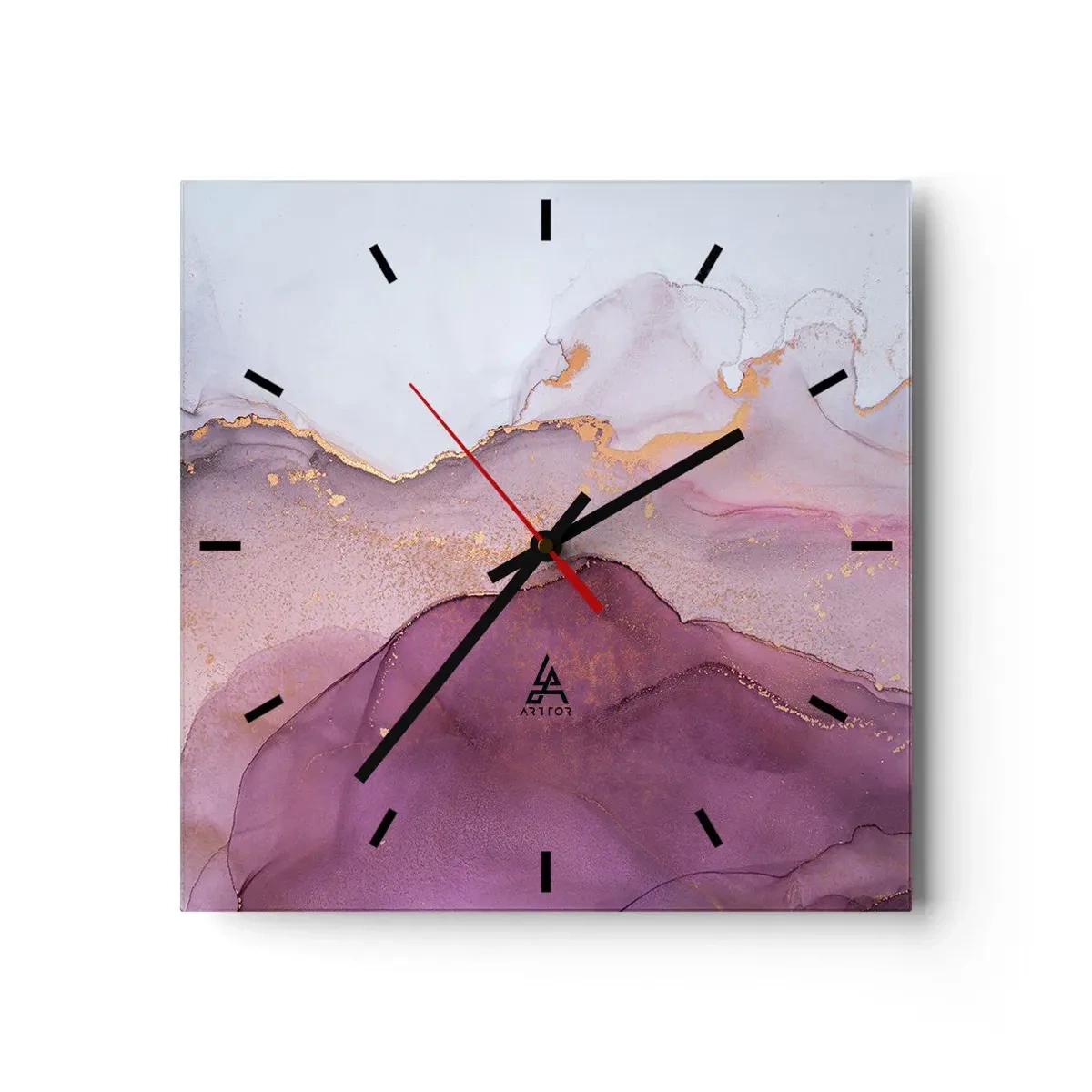 Horloge murale - Pendule murale - Une composition abstraite dans des tons de violet et d'or. - 30x30cm - Vagues lilas et violettes - Décoration murale moderne pour le salon et la chambre ARTTOR