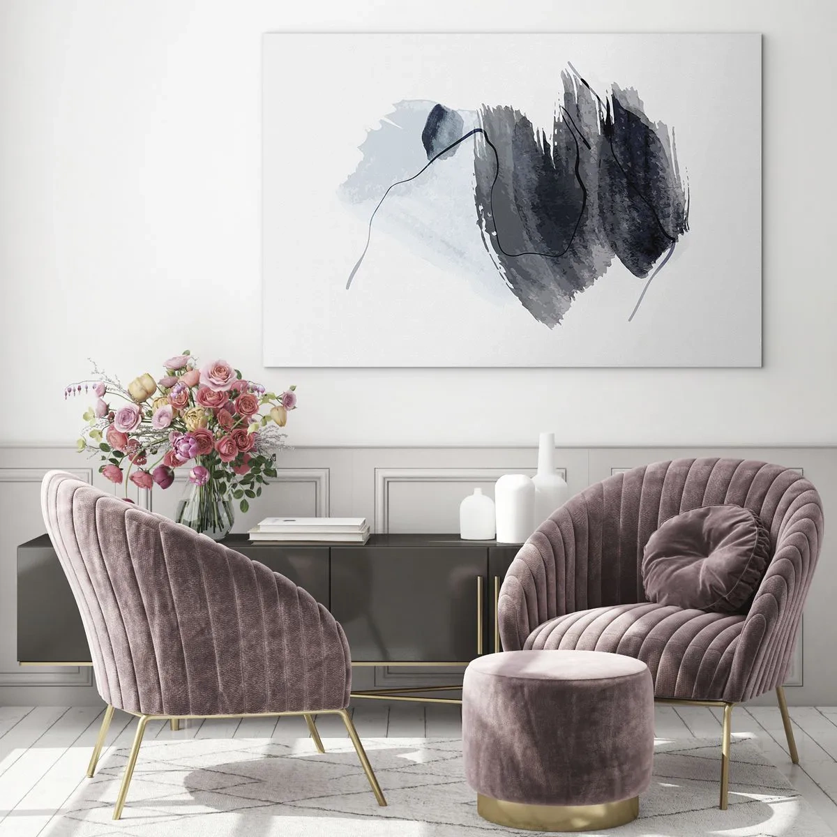 Impression sur verre - Image sur verre - Une composition abstraite dans les tons bleu marine et gris - 120x80cm - Intensité et mouvement - Décoration murale moderne pour le salon et la chambre ARTTOR