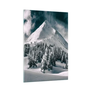 Impression sur verre - Image sur verre - Un sommet de montagne enneigé entouré d'une forêt hivernale - 80x120cm - Le pays de la neige et de la glace - Décoration murale moderne pour le salon et la chambre ARTTOR