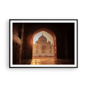 Affiche dans un cadre noir - Poster - Le Taj Mahal au soleil vu depuis l'arche de la porte - 100x70cm - Un monument à l'amour surnaturel - Décoration murale moderne pour le salon et la chambre ARTTOR