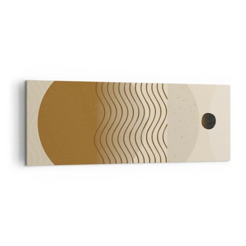 Impression sur toile - Image sur toile - Abstraction géométrique avec des cercles et des lignes ondulées aux couleurs chaudes. - 140x50cm - Sur l'origine des figures géométriques - Décoration murale moderne pour le salon et la chambre ARTTOR