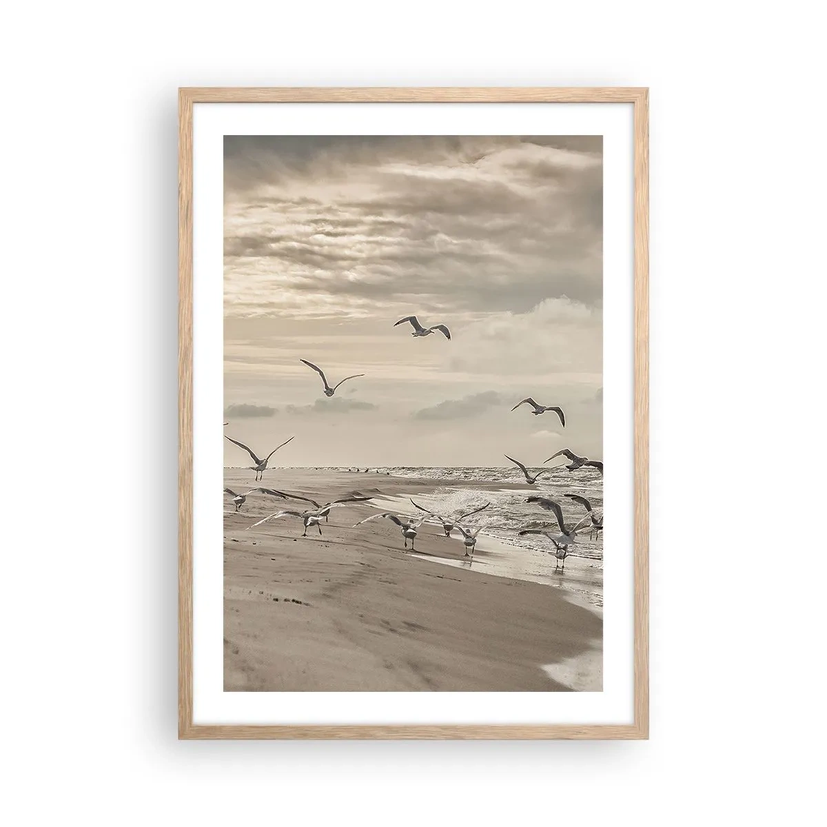 Affiche dans un chêne clair - Poster - Le bruit de la mer, le chant des oiseaux - 50x70 cm