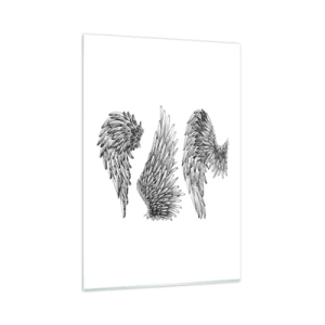 Impression sur verre - Image sur verre - Trois croquis d'ailes en noir et blanc dans un style minimaliste. - 80x120cm - Et tu peux devenir un ange - Décoration murale moderne pour le salon et la chambre ARTTOR