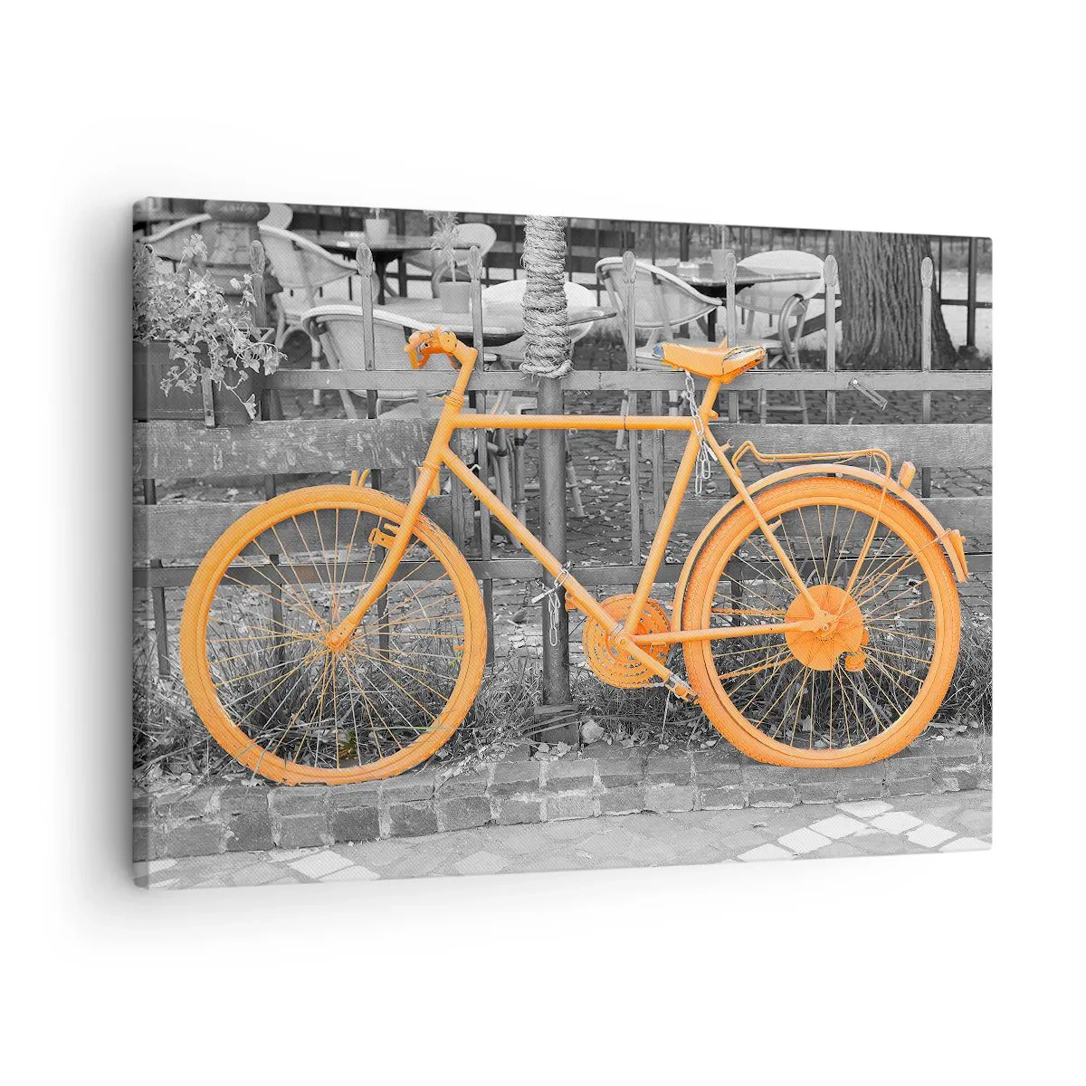 Impression sur toile - Image sur toile - Photographie artistique d'un vélo jaune sur fond noir et blanc - 70x50cm - Allez, je vais attendre ici - Décoration murale moderne pour le salon et la chambre ARTTOR