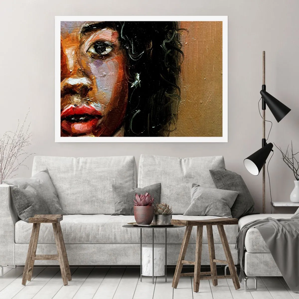 Affiche - Poster - Un portrait expressif d'une femme aux couleurs intenses. - 100x70cm - Noir et brillant - Décoration murale moderne pour le salon et la chambre ARTTOR