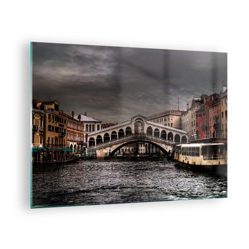 Impression sur verre - Image sur verre - Le pont du Rialto sous un ciel nuageux - 70x50cm - Promesse d'une soirée vénitienne - Décoration murale moderne pour le salon et la chambre ARTTOR